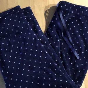 2/$15 Isotoner unisex blue fluffy fleece pj pajama pants w ribbon drawstring, XL